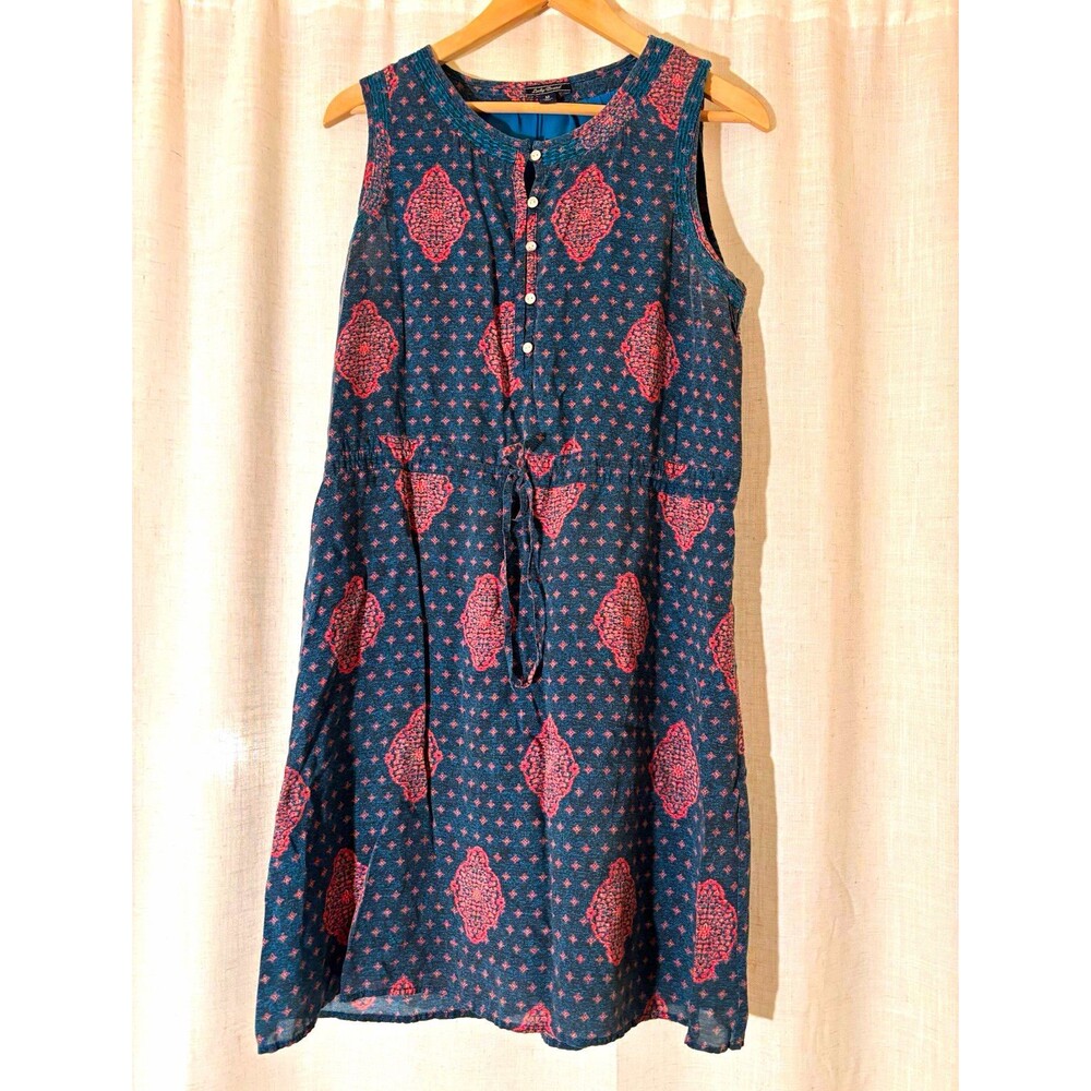Lucky Brand Boho Hippie Blue/Pink A-Line Geometric Lined Dress, Size M
